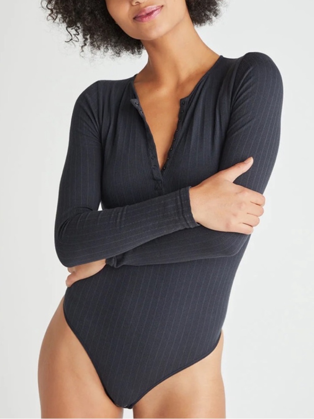 NWT Yummie Katrina Cotton Ribbed Seamless Henley Bodysuit